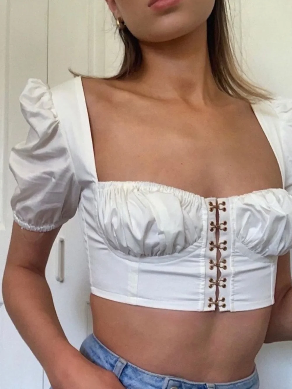 House of CB London Tia White‎ Puff Sleeved Corset Top Womens Size S
